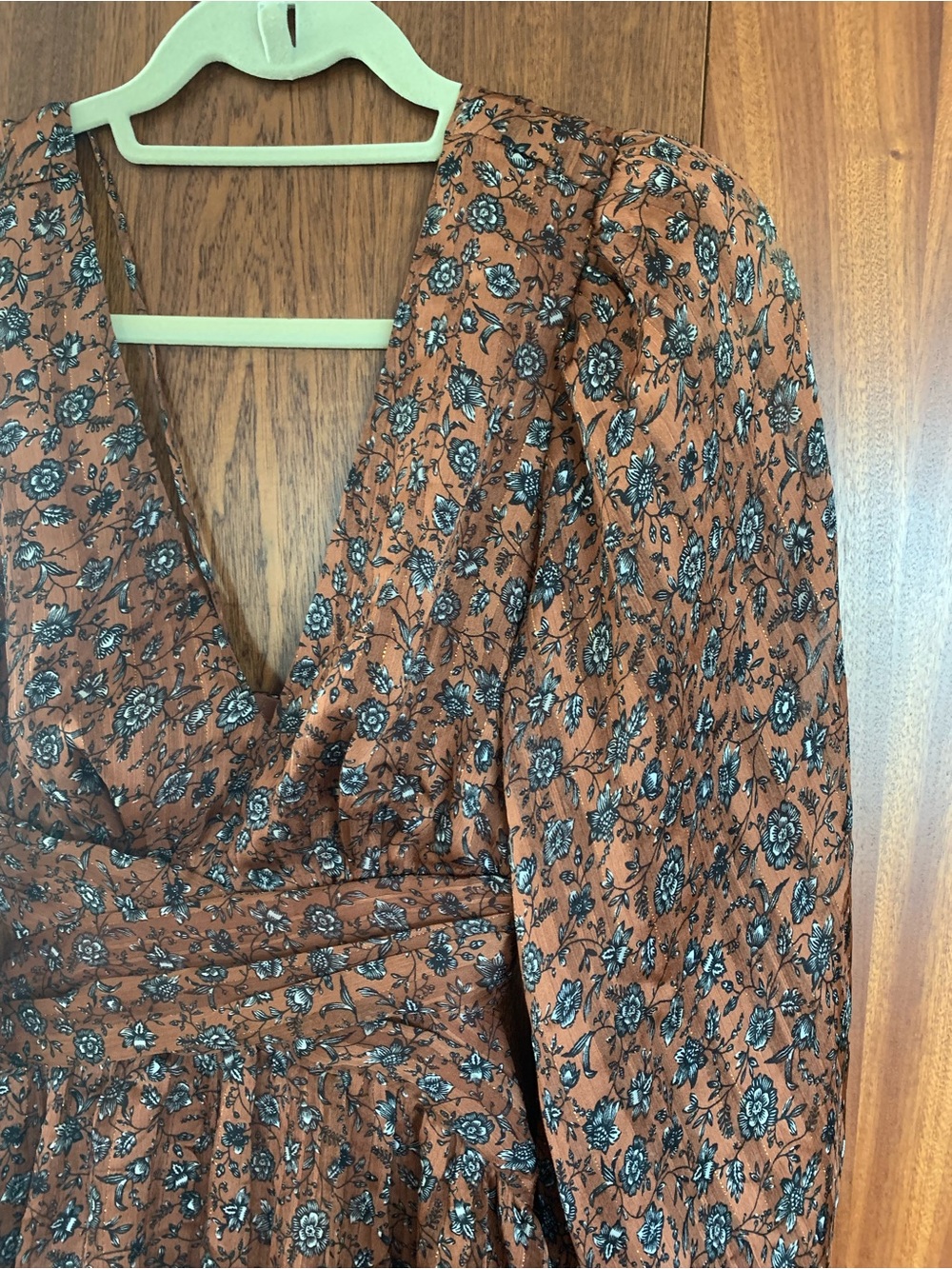 Astr Anora Brown Floral Tiered V-Neck Maxi Dress - Picture 5 of 16